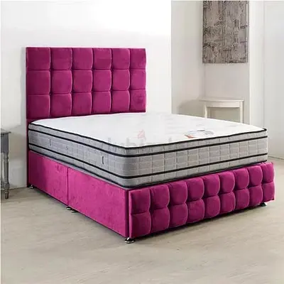 Pink Upholstered Bed Frame with Headboard with outMattress (Double)