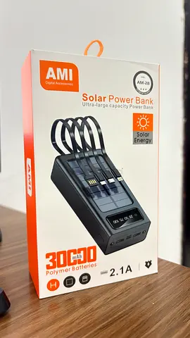 AMI 30000mAh Solar Power Bank with Built-in Cables
