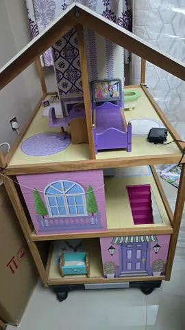 Wooden Dollhouse with Furniture and lights- 3-Level Playhouse Double sided