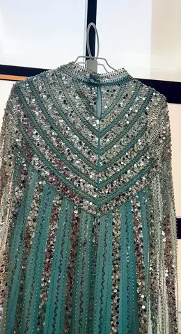 Light Blue Sequined Evening/Takchita Dress with Fringe - Size Free