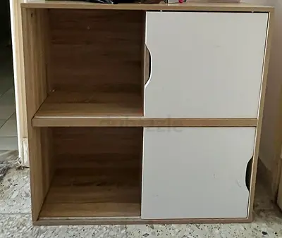 Compact 2-Shelf Storage SHOE RACK Cabinet with Sliding Doors - Light Wood  White