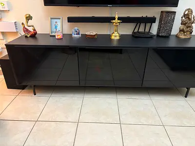 Black Gloss TV Unit / Entertainment Console - 3 Doors, Modern Design