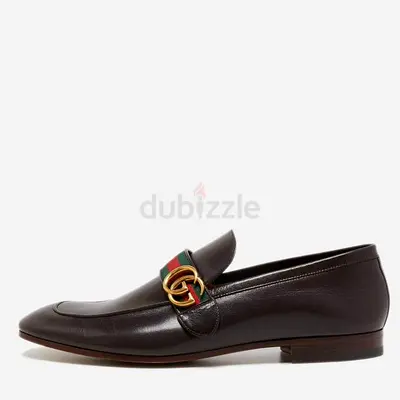 Gucci Brown Leather GG Marmont Web Loafers Size 46
