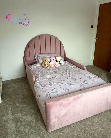 Pink Velvet Toddler Bed with Headboard and Low Side Rails