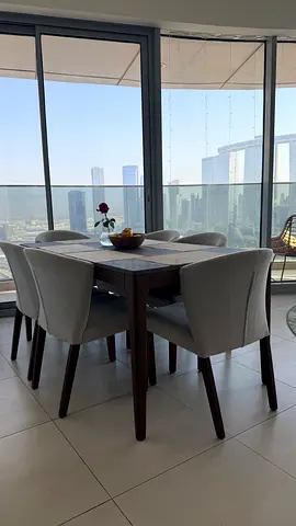 Solid Wood Dining Table 160x90 cm with 6 Upholstered Chairs - Modern Set