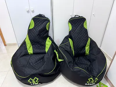 Pair of Black  Green Quilted Bean Bag Gaming Chairs