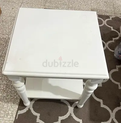 White wooden side table with lower shelf - used
