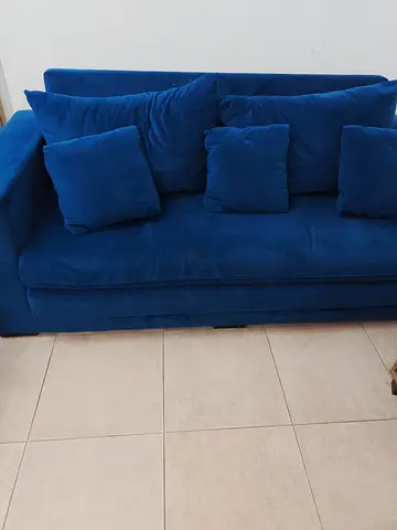 Blue 3-Seater Sofa cum bed with Cushions - Good Condition