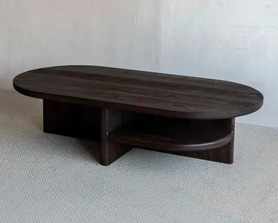 Dark Wood Oval Coffee Table with Lower Shelf