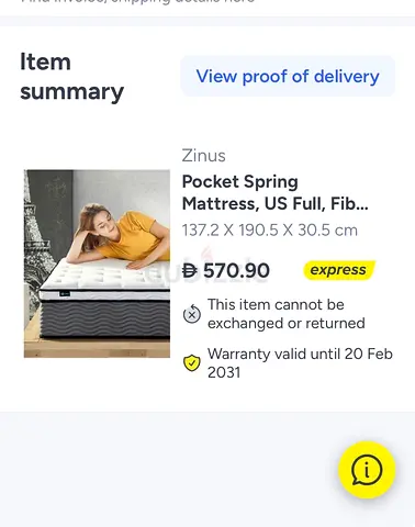 Zinus Pocket Spring Mattress - US Full (137 x 190.5 x 30.5 cm)