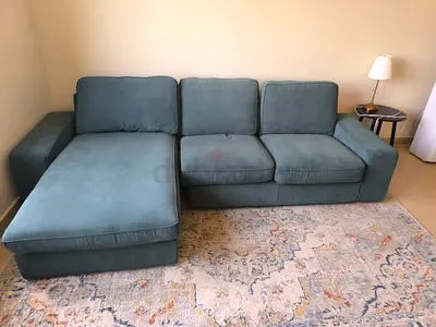 L-shaped 3-seater sofa with chaise in teal green - good condition