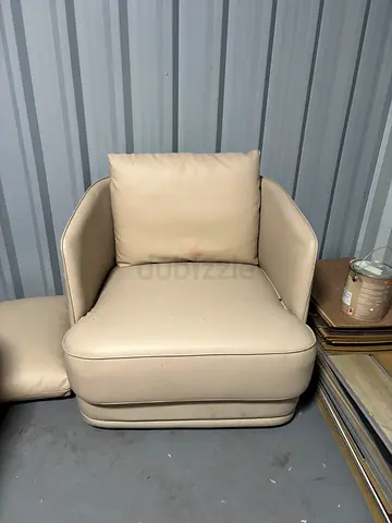 Beige Leather Accent Armchair with Cushion - Good Condition