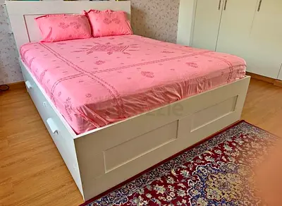 IKEA White BRIMNES King Storage Bed with IKEA Mattress 180 x 200 cm