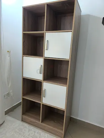 IKEA-style 8-Cube Shelf Unit with 3 Doors - Light Wood/White