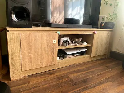 Oak-effect TV Entertainment Unit with Storage - Good Condition availble from July5th