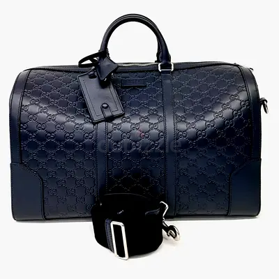 Gucci Navy Blue Leather Cima Line Travel Bag