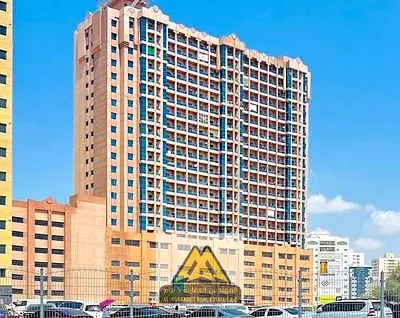 Spacious studio apartment with balcony and American-style kitchen in the luxurious Al Nuaimiya Towers, Tower C, in a prime and vibrant location.