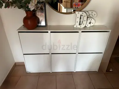 White 6-Compartment Shoe Cabinet / Storage Unit - Good Condition (3 x single units )