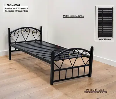 Single Metal Bed Frame with Slatted Base (Black) - 90 x 190 cm