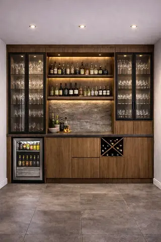 Modern design bar unit with Glass Doors and Wine Storage