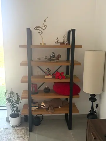 5-tier Ladder Shelf Unit - Wood and Black Frame