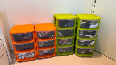Set of Stackable Plastic Storage Drawers (Orange  Green) - 4 pcs