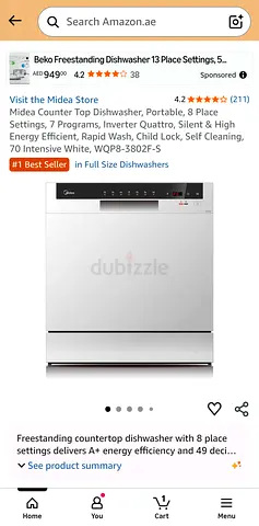 Midea Used Freestanding Countertop Dishwasher - 8 Place Settings
