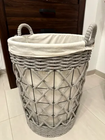Woven Round Laundry Basket with Fabric Liner - Light Grey