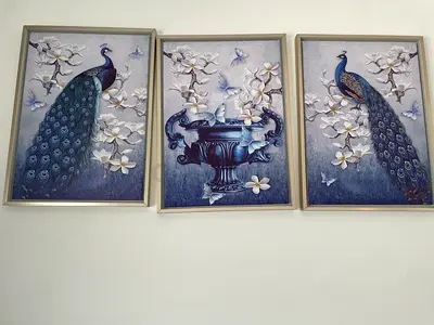 Set of 3 Framed Peacock Wall Art Panels
