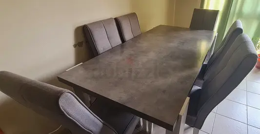 6-Seater Dining Table with Upholstered Chairs - Grey finish
