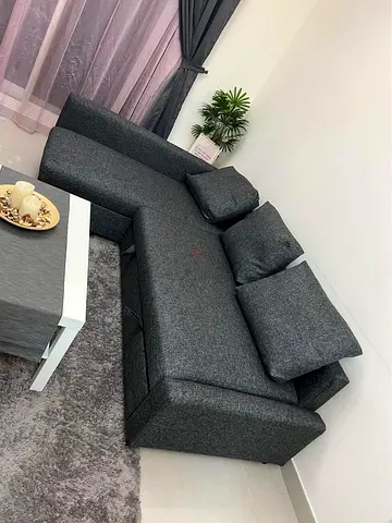 ikea L-shaped Dark Grey Fabric Sofa - 3 Seater Corner Sofa (Good Condition)