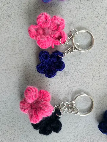 Handmade Crochet Flower Keychains - Set of 2 (Pink  Navy/Black)