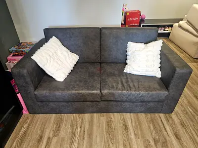 2 seater grey leather sofa