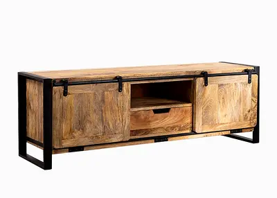 Italian Mango Solid Wooden TV Console / Entertainment Unit with Sliding Doors
