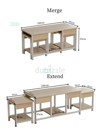 Modern Nesting Coffee Table with Two Stools