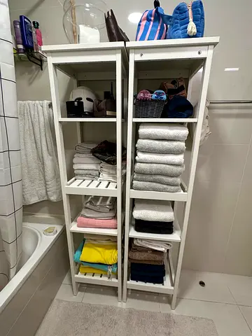 Pair of White Wooden Bathroom Shelves / Tall Storage Units - Good Condition