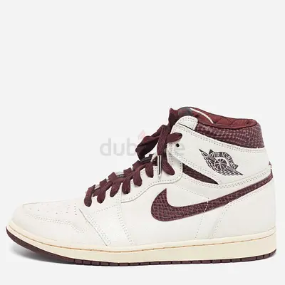 Air Jordans Jordan 1 Retro OG A Ma Maniére Size 44 White/Burgundy Cracked Leather High Top Sneakers