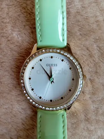Guess womens wristwatch with mint green strap and crystal bezel