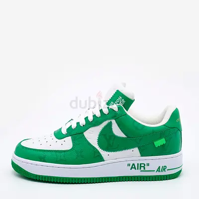 Authentic Louis Vuitton X Nike By Virgil Abloh Green/White Monogram Embossed Leather Nike Air force1
