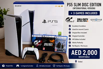 PS5 Slim Disc Edition (International) with 3 Games — Excellent Condition