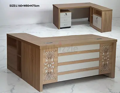 L-shaped Executive Office Desk with Storage - 160x80x75cm