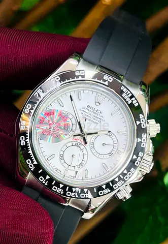 Rolex Daytone Mens Master Copy Watch with White Dial and Rubber Strap