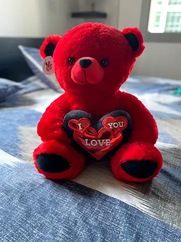 Red Plush Teddy Bear with I Love You Heart - Good Condition - 40cm