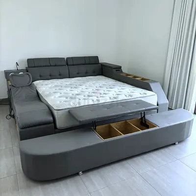 Modern youth leather bed with creative storage - flawless condition