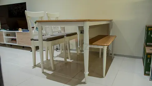 Wooden Dining Table Set with 2 Chairs and Bench - White  Oak
