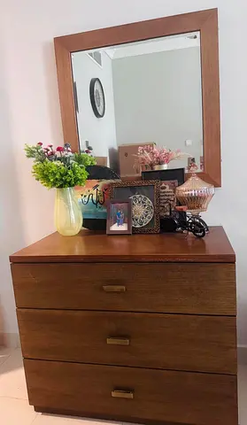 Solid Wood 3-Drawer Dresser with Wall Mirror - Good Condition
