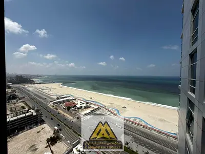 Prime location in Al Rumaila 2 | Corniche Tower | First row on the beach | Sea and city views | Luxury 2BHK apartment | Master bedroom | 2 bathrooms