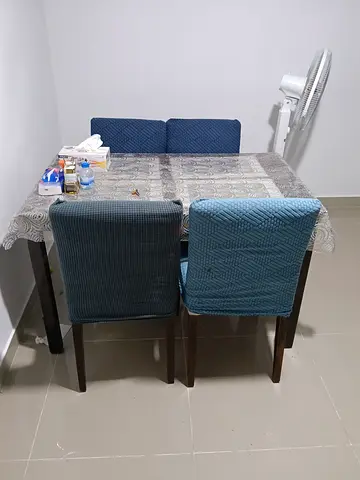 Wooden Dining Table with 4 Upholstered Chairs - Good Condition