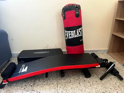 Compact Adjustable Abdominal Bench , aerobic step platform with Everlast Punching Bag (Used)