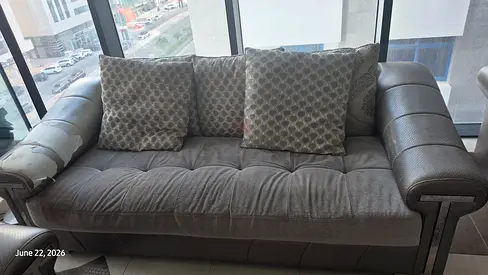 Grey 3-Seater Sofa with Cushions - Good Condition